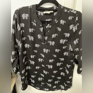 Preloved great condition L Pink Rose black blouse w/white elephants super soft.